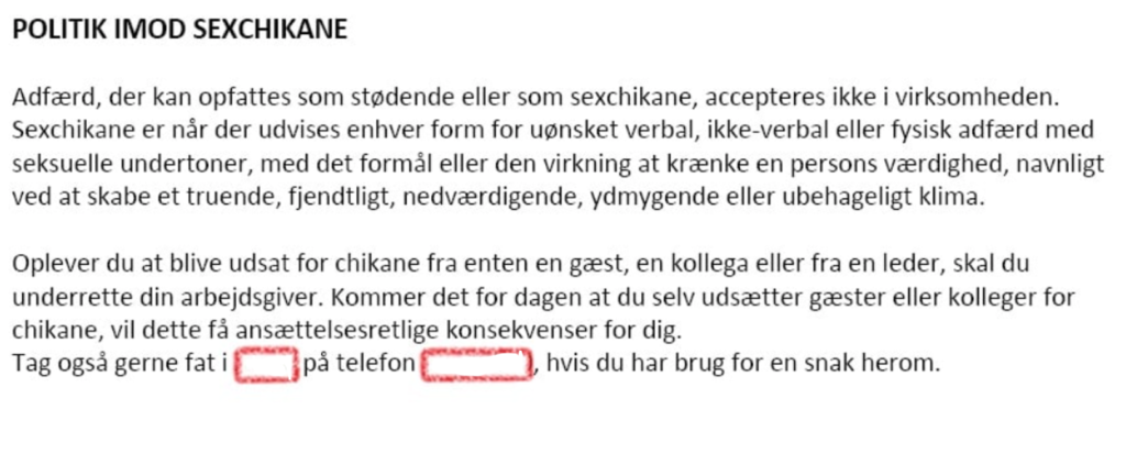 udsnit af personale håndbog - krænkende adfærd