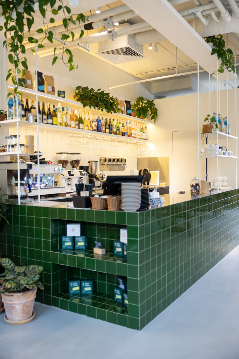 Interior bar design and counter decoration at coffee shop in modern style