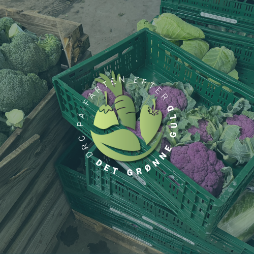 billede af skævegrøntsager og "DRC på farten efter det grønne guld" logo