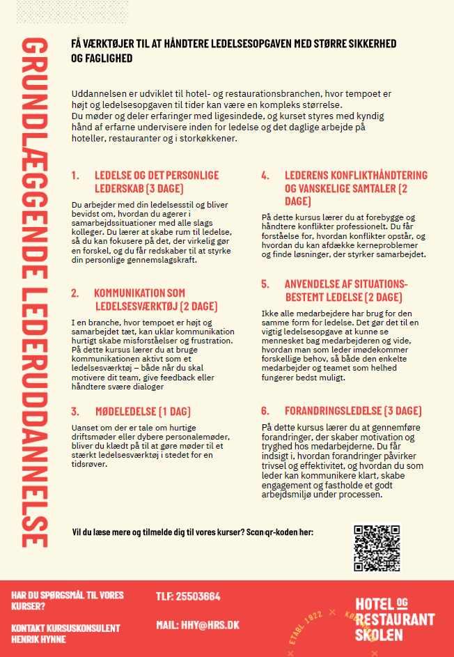 billede af one-pager om  den grundlæggende lederuddannelse